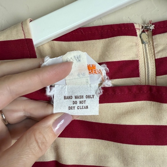 Vintage David Warren Midi Dress Fit N Flare A Line Red Striped Tomato Girl XS - Picture 8 of 14